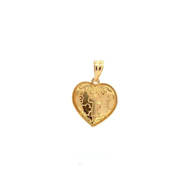 18K Yellow Gold Pendant Heart Cross 1.33 grams - Picture 1 of 10